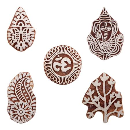Set of 5 Piece New Mix Wooden Printing Blocks